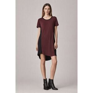 AllSaints Spitalfields Burgundy Black‎ Silk Modal Colorblock Shift Dress Size 8